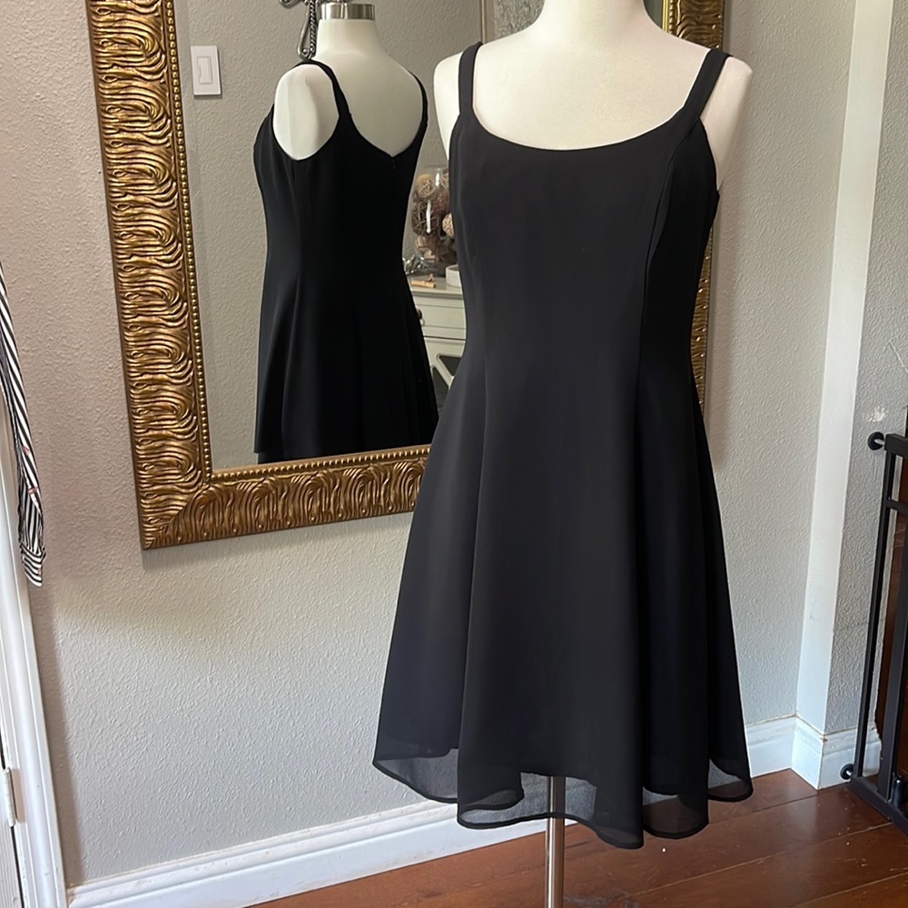 K Petite Sleeveless Black Flared Skirt Dress